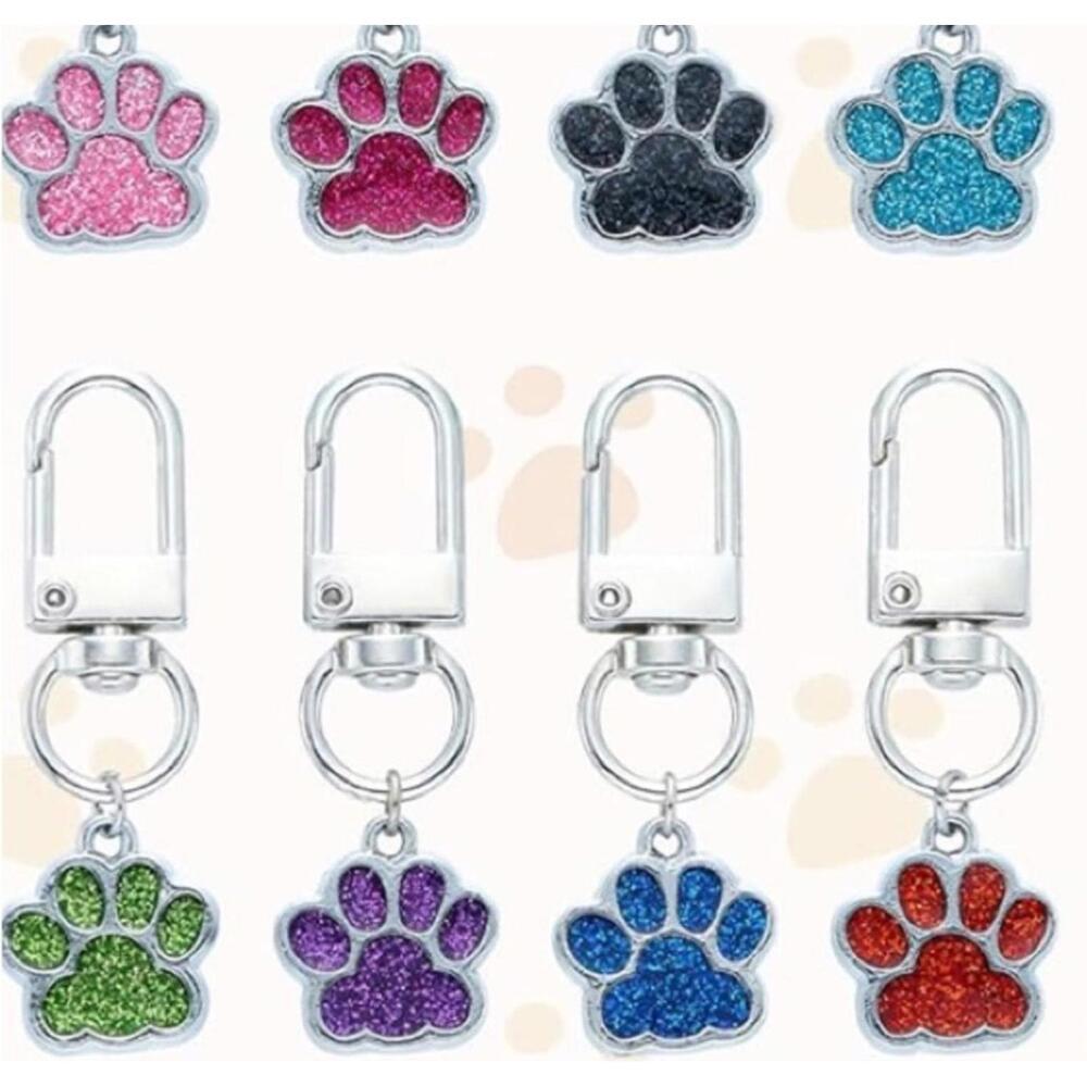 1 PC Keychain Paw Animal Print Bag Charm Glitter Metallic New